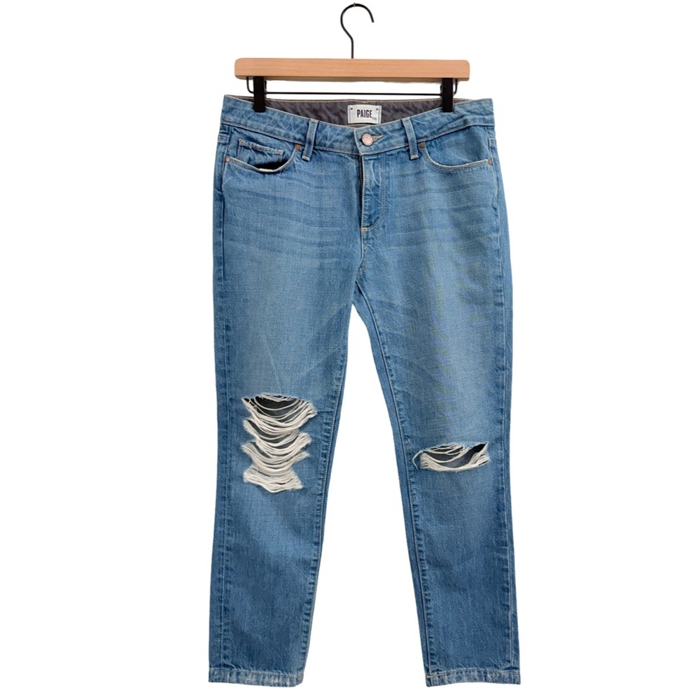 PAIGE Distressed Light Blue Ankle Jeans
